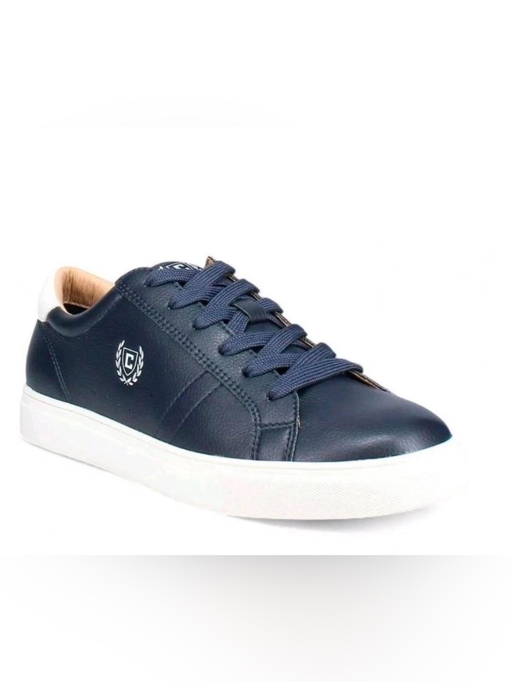 Chaps Navy Leather Low-Top Sneakers with White Sole